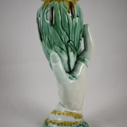 English Majolica Hand Holding Cattails Vase - SOLD
